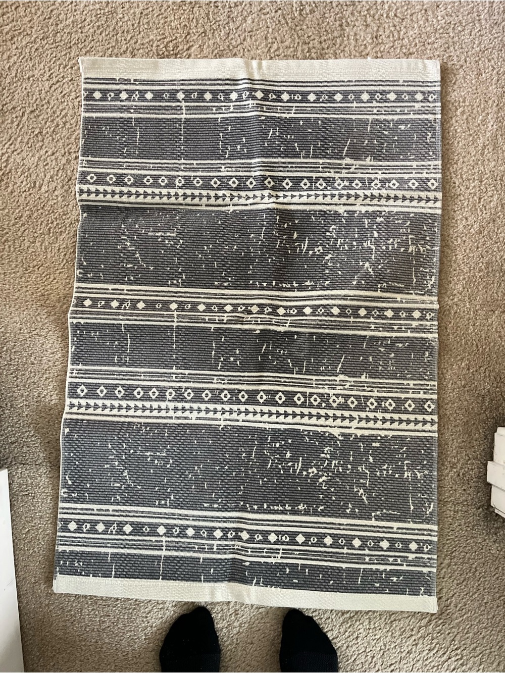 Patterned Flatweave Rug - Charcoal and Cream